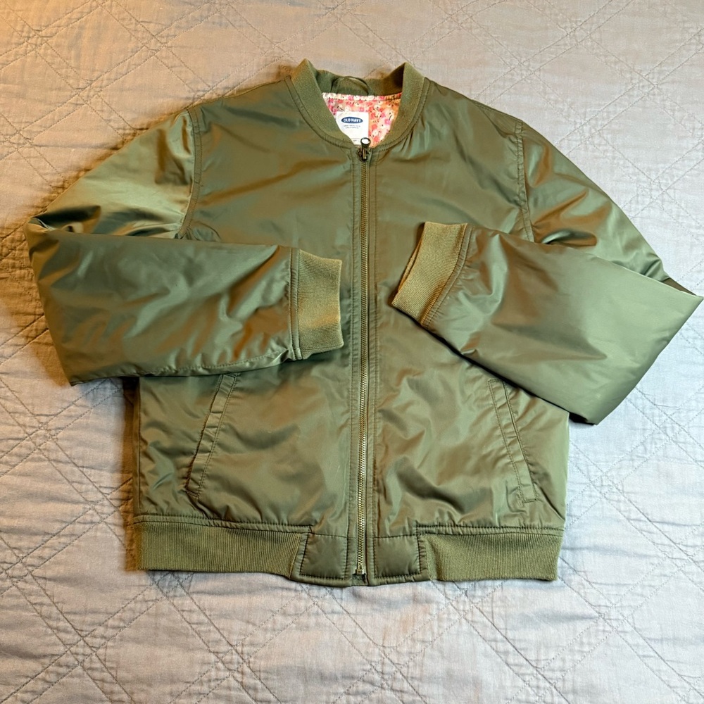 Old Navy Kids Flight Jacket Size XXL (16) Arugala Full Zip W/Floral Lining